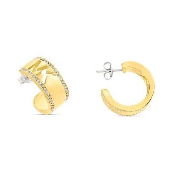 Michael Kors Gold-Tone Hoop Earrings with Rhinestone Accents - Picture 1 of 8